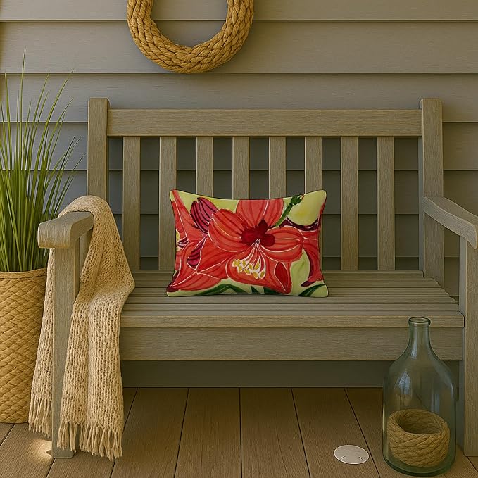 Caroline's Treasures 6055PW1216 Flower - Amaryllis Canvas Fabric Decorative Pillow Machine Washable, Indoor Outdoor Decorative Pillow for Couch, Bed or Patio, 12HX16W