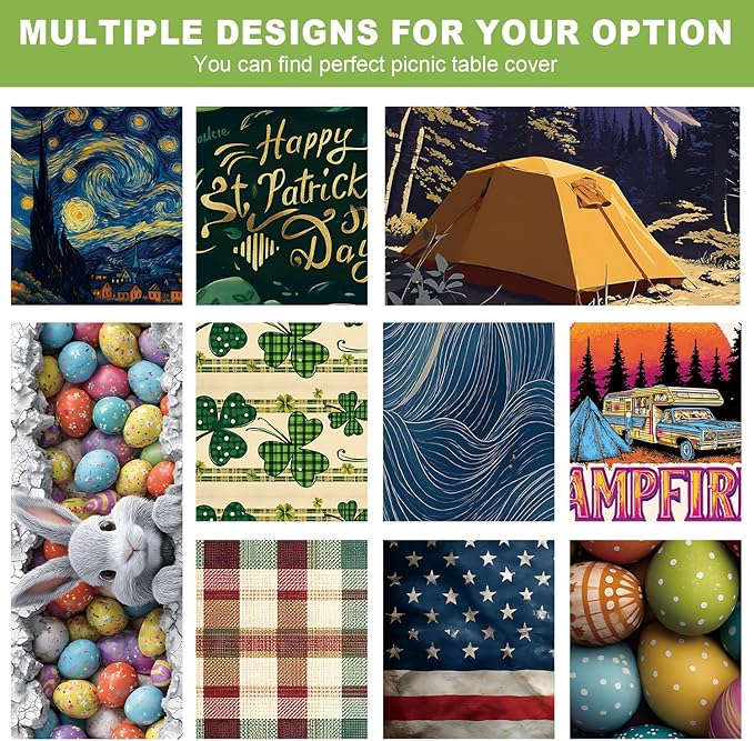 ANNA QUEEN Easter Holiday 6FT Picnic Table Cover with Bench Covers Set of 3 with Drawstring Bag, Colorful Easter Eggs 72"x30" Waterproof Fitted Picnic Tablecloth & Bench Covers for Outdoor Dining