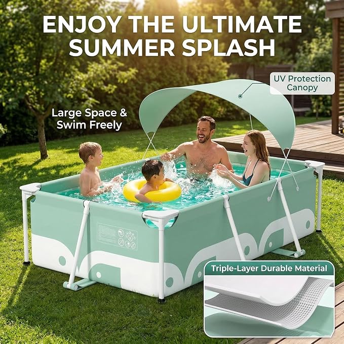 3.0m Rectangular Swimming Pool with Metal Steel Frame, Simple Family Backyard Swimming Pool, Garden, Adult Lawn, no Need for Inflatable Assembly, Convenient Storage (3.0-Meter Swimming Pool)