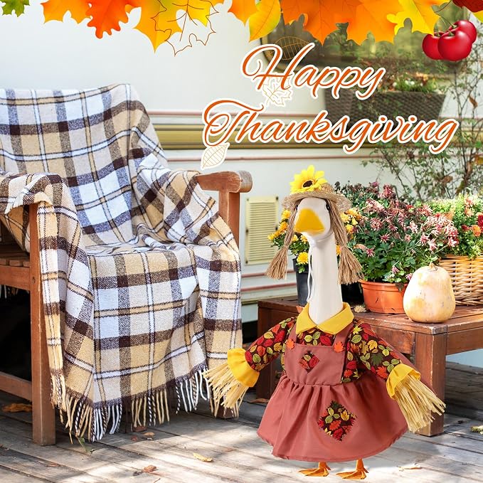 FuWeave Fall Porch Goose Outfit Maple Goose Costume Fancy Porch Geese Clothes with Wide Hat for 23" 17" Outdoor Patio