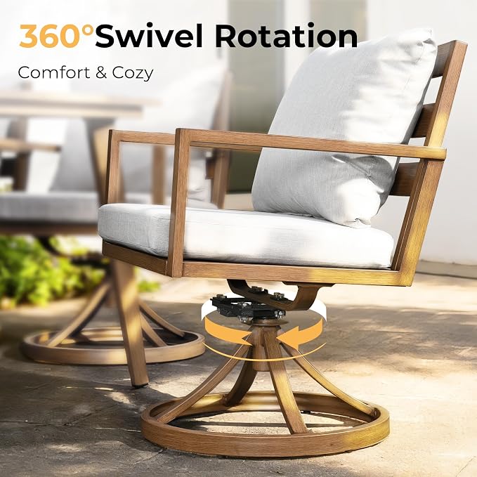 HAPPATIO Expandable Aluminum Outdoor Dining Set,9-Piece Patio Aluminum Dining Set with Wood-Like Hand-Painted Finish,8 Swivel Rockers with Expandable Table for Lawn, Garden, Backyard