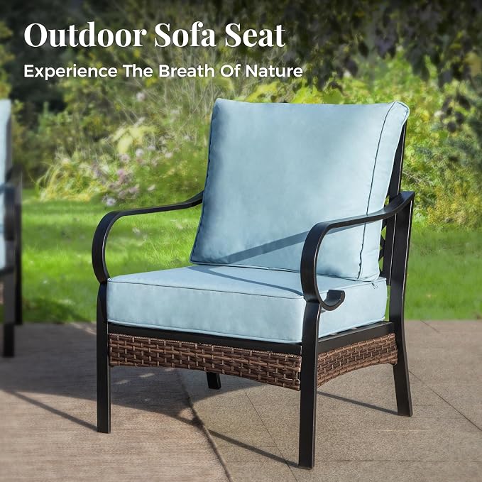 MIXPATIO Patio Furniture Set with Coffee Table, Outdoor Conversation Set with 2 x Fixed Chairs, 1 x 3-Seat Sofa for Lawn Garden Backyard, Blue
