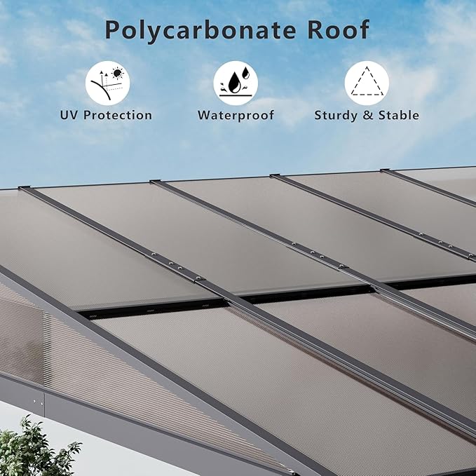 ALAULM 10'x 12' Outdoor Hardtop Pergola, Lean to Gazebo with Curtains and Netting,Large Wall-Mounted Heavy Duty Awnings for Patio, Backyard, Deck and Lawns-Grey