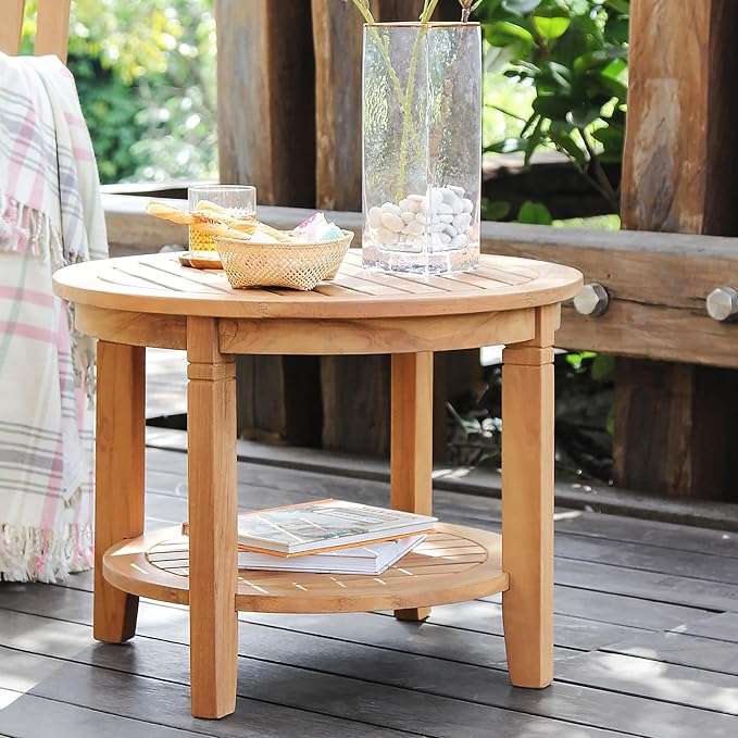 Cambridge Casual Vermont 3-Piece Teak Outdoor Patio Conversation Set – Solid Wood Patio Furniture with Armchairs & Side Table, Natural Finish – Weather-Resistant Seating for Porch, Deck, or Garden
