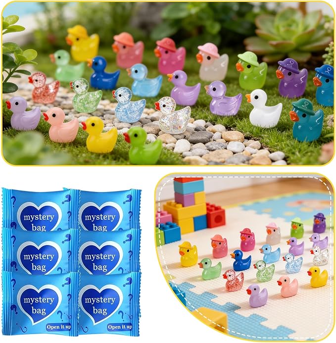 Mini Glow In The Dark Animal Resin Models, Resin Animals Mystery Bags, Individually Wrapped Blind Bags Tiny Animal Figurines, Collectible Mini Animals For Fairy Garden, DIY Crafts (100, Z-Ducks)