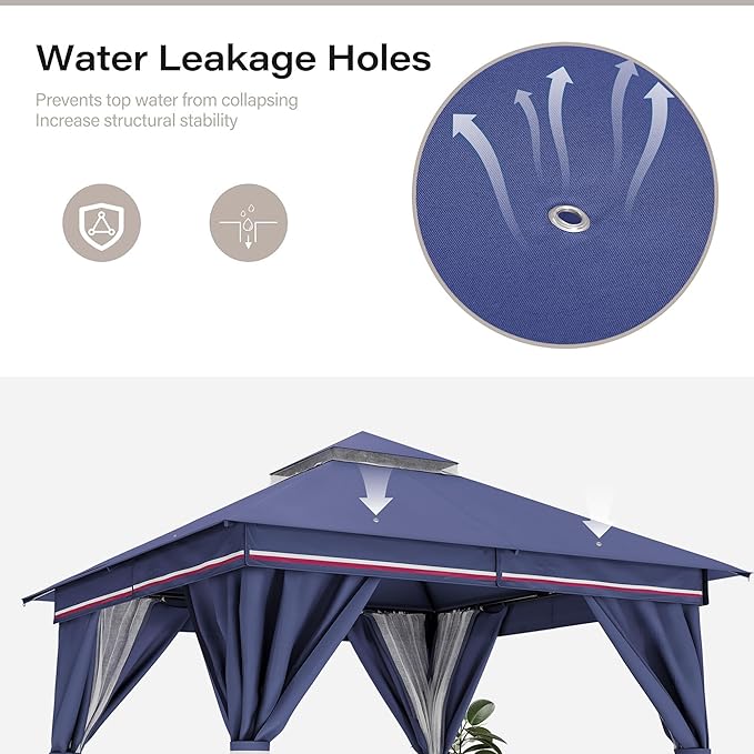 LAUSAINT HOME Patio Gazebo 8'x8', Outdoor Heavy Duty Party Tent Shelter with Double Roofs, Mosquito Nettings and Privacy Screens for Backyard, Garden, Lawn, Classic Blue