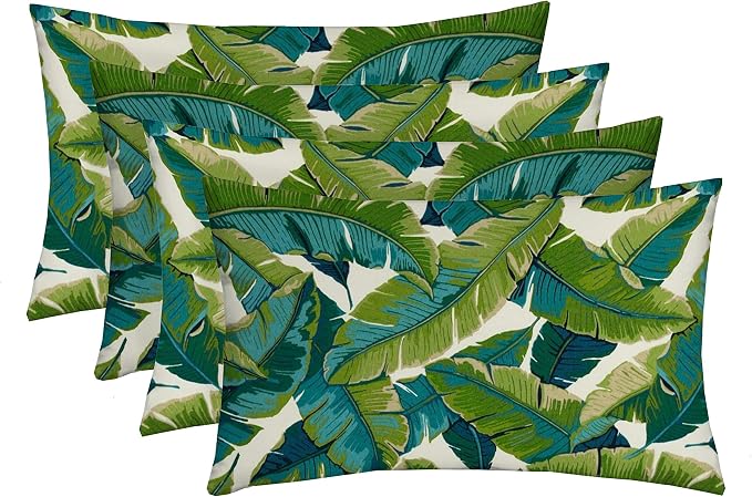 RSH DECOR: Lumbar Throw Pillows Set of 4 | 20” x 12" | All-Weather Spun Fabric | Water and Fade-Resistant | Outdoor Support Pillows for Patio Furniture | Balmoral Opal