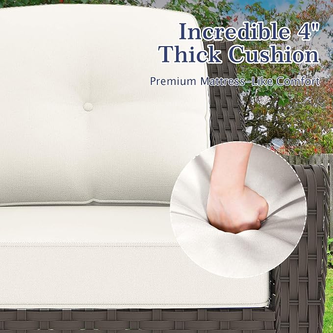3 Pieces Patio Swivel Chairs & Side Table, Patio Wicker Chairs with Water-Resistant Cushion for Porch Outdoor PE Rattan Furniture Set
