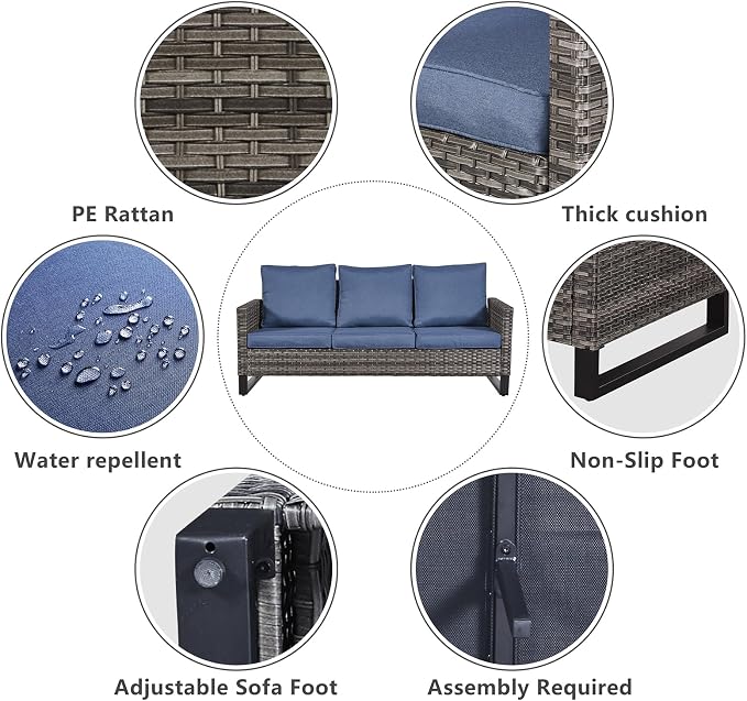 Belord 6 Piece Outdoor Furniture Patio Wicker Sofa Set, Oversize Outdoor Dining Chairs with Rattan Ottomans, Conversation Sets Patio Furniture Come with Removable Washable Cushion Blue