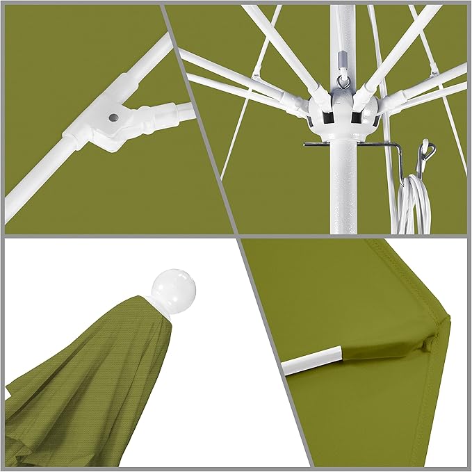 California Umbrella 11Ft Commercial Grade Market Umbrella, Pulley Lift, Aluminum/Fiberglass, 2mm pole wall, White Frame, Solution Dyed Kiwi Fabric