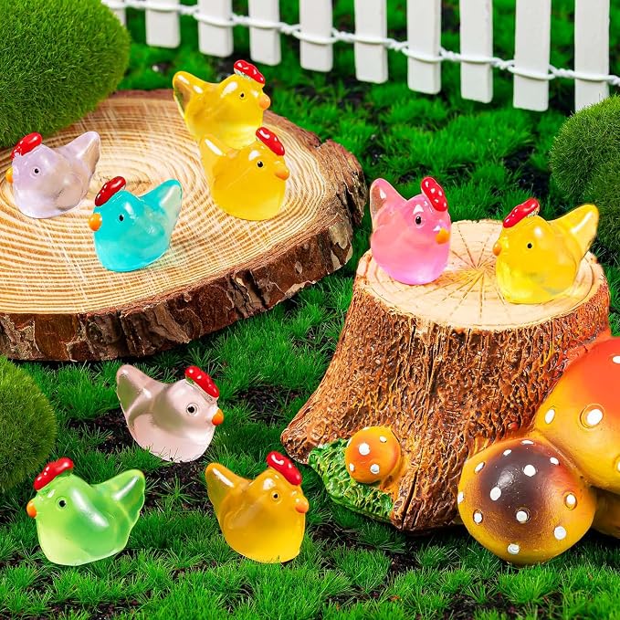 360PCS Luminous Mini Resin Chicken Tiny Chickens Bulk for Dollhouse | Miniature Chickens Animals Figurines Glow in The Dark, Micro Landscape DIY, Home Outdoor Party Decor