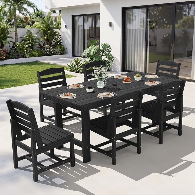KINGYES Patio Armless Dinning Chairs Set of 2, HDPE All-Weather Outdoor Patio Chairs for Garden Backyard, Black