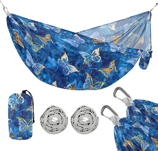 Camping Hammock Outdoor Hammocks for Outside Butterfly Batik Blue Beach Trees Portable Lightweight with Pockets Tree Straps Indoor