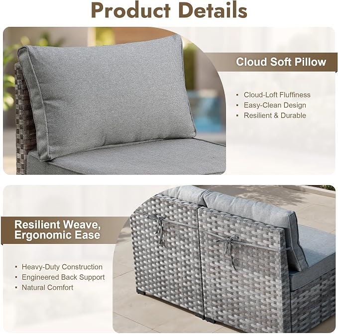 6 Pieces Patio Furniture Set, Wicker Outdoor Sectional Sofa with Coffee Table Comfy Cushions,Modern Modular Deep Seat Rattan Couch Conversation Set for Backyard Porch Yard,Dark Grey