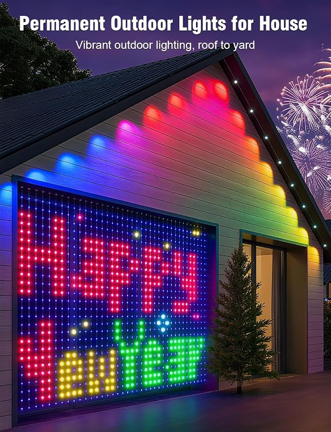Permanent Outdoor Lights 150FT RGBIC LED Smart LED Lights, App/Remote Control IP68 Waterproof for Holiday Decor, 50 Scene Modes, DIY Lights Lighting Timing for Christmas Halloween Party M2