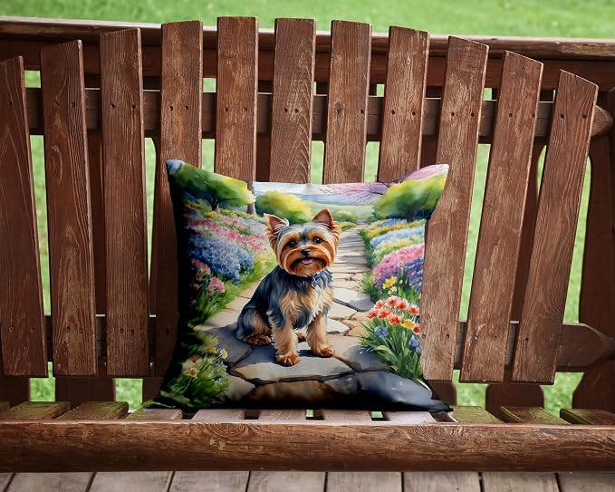 Caroline's Treasures Yorkshire Terrier Spring Path Throw Pillow Machine Washable, Indoor Outdoor Decorative Pillow for Couch, Bed or Patio, 14Hx14W