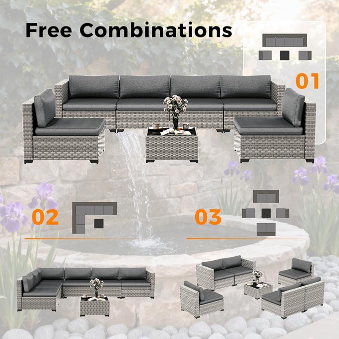 6-Piece Outdoor Patio Furniture Set, All-Weather Wicker Sectional Sofa with Deep Seating 4” Cushions, Heavy-Duty Steel Frame, Modular Rattan Couch for Backyard, Deck & Garden, Black