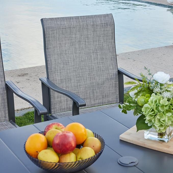 VICLLAX 5 Pieces Patio Dining Set, Patio Furniture Set of 4 Patio Swivel Dining Chairs and Square Patio Table with Storage Shelf, Grey Chairs & Dark Grey Tabletop