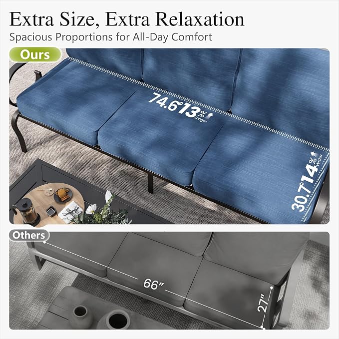 Sophia & William Patio Conversation Set for 7, 3-Seater Sofa, 4 Swivel Chairs and a Coffee Table, Metal Outdoor Furniture with 5.75" Extra Thick Cushions, Navy