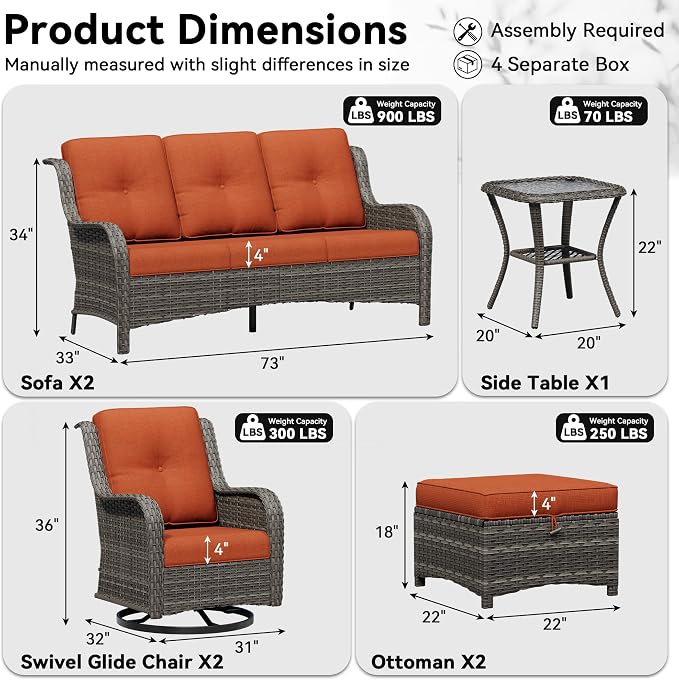 7 Piece Outdoor Wicker Patio Furniture Set, Outdoor Swivel Rocker Patio Chairs Set with Thickened Olefin Cushions, High Back and Deep Seating, Hand-Woven PE Rattan for Porch, Deck
