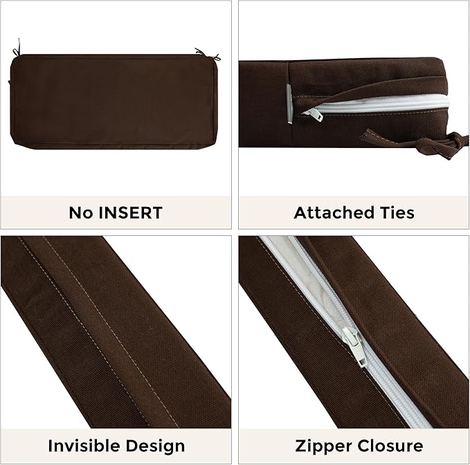 FUNHOME Outdoor Bench Cushion Cover 42 x18 x 3 inch,Water Resistant Cover with Zipper&Ties,Fade-Resistant Slipcover,Patio Porch Swing Cushion Cover Replacement Only,No Insert(Chocolate Brown)