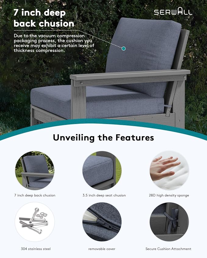 SERWALL HDPE Outdoor Sectional with Ottoman & Coffee Table
