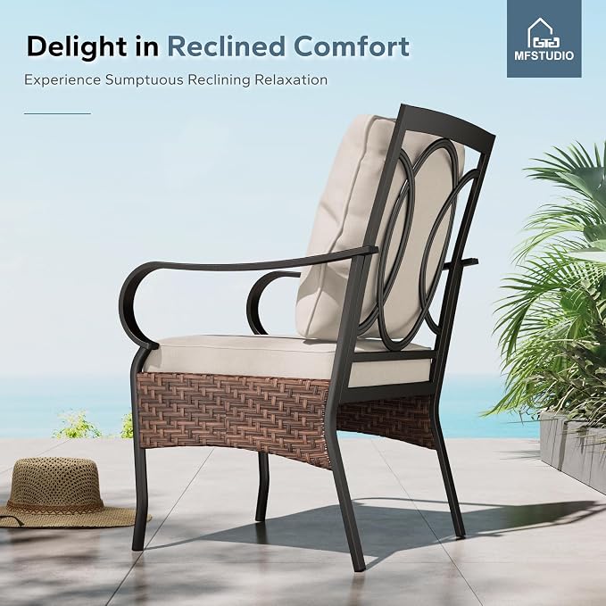 MFSTUDIO 5 Piece Patio Dining Set, Outdoor Table and Chairs for 4, Square Metal Dining Table Set with Leg Chairs, 5 Pieces Outdoor Dining Furniture Set for 4, 1.57’’ Umbrella Hole