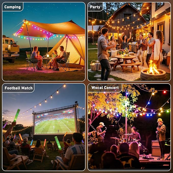 400FT RGB+IC Outdoor String Lights, IP67 Waterproof Dimmable Shatterproof Patio Bulbs with Chasing DreamColor Effect, Smart Decorative String Lights for Backyard, Garden, Balcony & Outdoor Areas