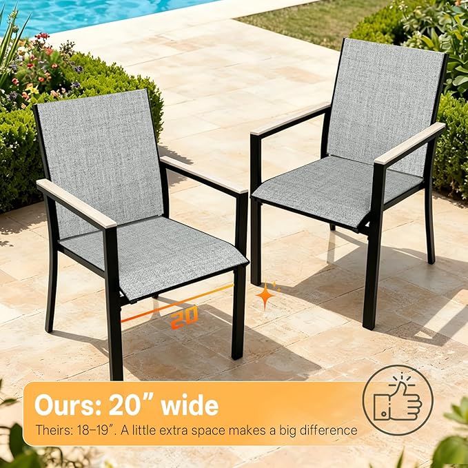 MEOOEM 5-Piece Patio Dining Set for 4, Outdoor Round Tables and Textilene Sling Chairs Set of 4, All Weather Heavy Duty Outdoor Patio Table and Chairs for Outside, Deck, Garden, Backyard
