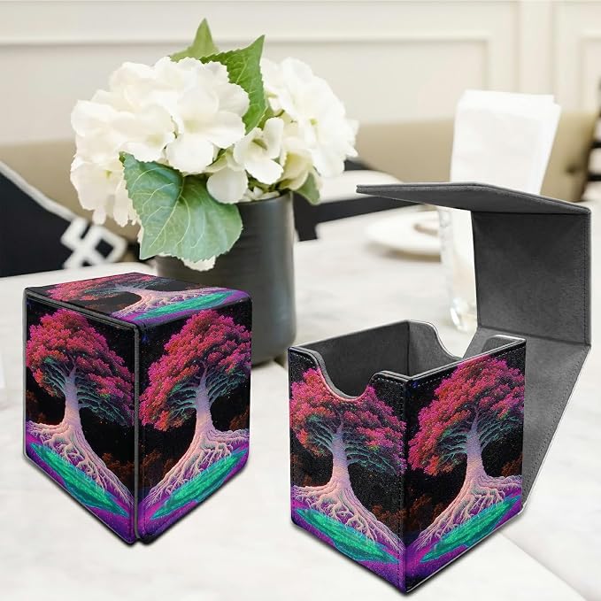 Pink Trees Card Deck Box for MTG, Personalized Card Storage Case Fits 120+ Sleeved Cards, Premium Leather TCG Box with Strong Magnetic Closure for Magic, CCG, PTCG, Baseball Cards