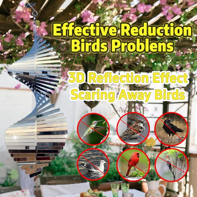 Hanging Wind Spinners Stainless Steel Metal Outdoor Garden Decor, Highly Reflective Bird Deterrent to Scare Birds Away from Yard Patio Farm 12inch,Birthday Gifts for Mom,Mother's Day,Aunt Gifts