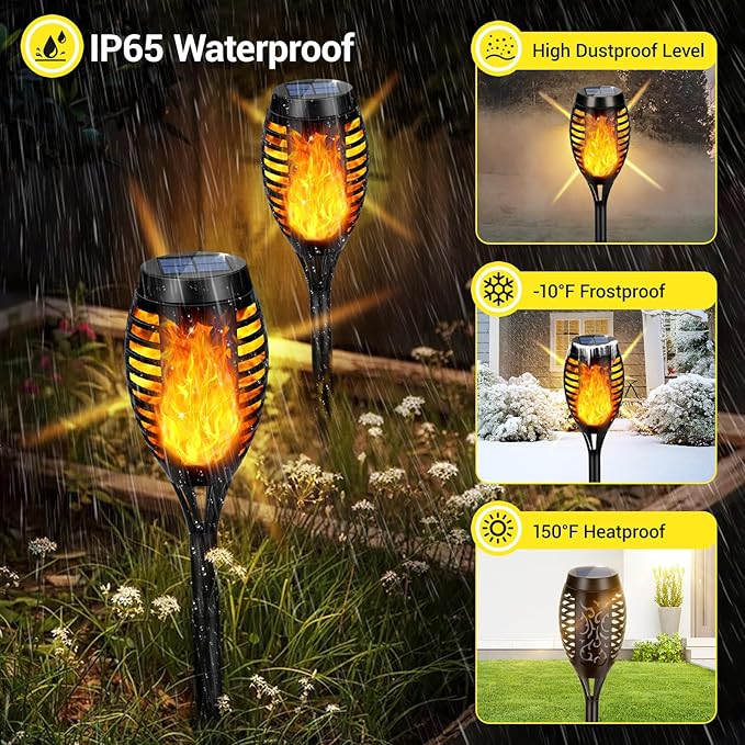 Solar Torch Lights Outdoor Flickering Flame for Halloween Decorations | Upgraded 10 Pack Flame Halloween Solar Lights Outdoor for Garden Decor, Tiki Torches for Outside Yard Patio Pathway Decor