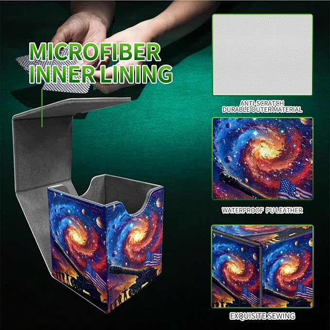 Starry Sky Flag Card Deck Box for MTG, Personalized Card Storage Case Fits 120+ Sleeved Cards, Premium Leather TCG Box with Strong Magnetic Closure for Magic, CCG, PTCG, Baseball Cards