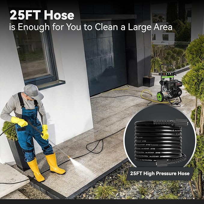 Professional 4200PSI 4GPM 212CC Gas Pressure Washer, 7.0HP Commercial Gas Power Washer with 1L Foam Bottle 8" Wheels 5 Nozzles 25FT Hose for Cleaning for Home Car Yard (EPA/CARB/ETL Compliant), Black