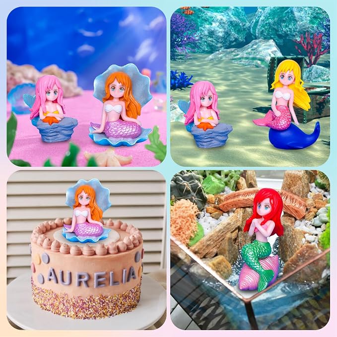 4pcs Miniature Mermaid Figurines, Mini Mermaid for Fairy Garden Accessories, Fish Tank Aquarium Decor, Cake Topper, Wedding Party Supplies, Ocean Animal Theme Decor, DIY Desk Micro Landscape