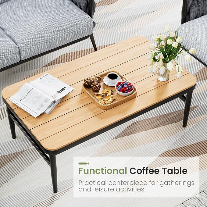 Jocoevol Outdoor Patio Sofa Set 5-Piece, Outdoor 4-Seat Couch Set with Coffee Table, Waterproof Thick Cushion Patio Conversation Set, All Weather Outdoor Furniture for Deck, Lawn, Balcony