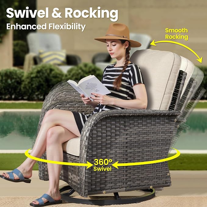 ovios 7-Piece Patio Furniture Set, Outdoor Wicker Sofa with Swivel Chairs Coffee Table, High Back Rattan Couch Loveseat with Comfy Cushions for Porch Yard Deck, Beige