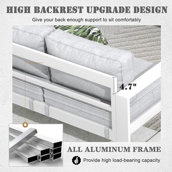 Outdoor Aluminum Furniture Set - 4 Pieces Modern Patio Conversation Sets Metal Sectional Sofa with Coffee Table