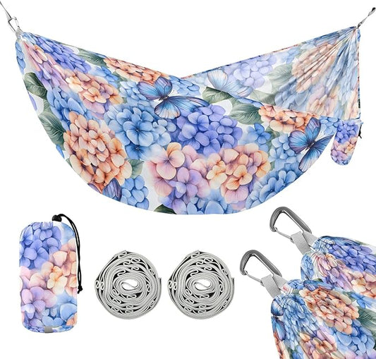 Camping Hammock Outdoor Hammocks for Outside Watercolor_ Different Hudrangea Flower Beach Trees Portable Lightweight with Pockets Tree Straps Indoor Small
