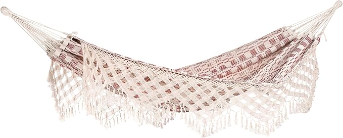 BYER OF MAINE Paradiso Hammock, Authentic Brazilian, Boho Style Bordeaux, Recycled Cotton/Polyester Blend, Double, 142" L x 68" W, Holds up to 400lbs