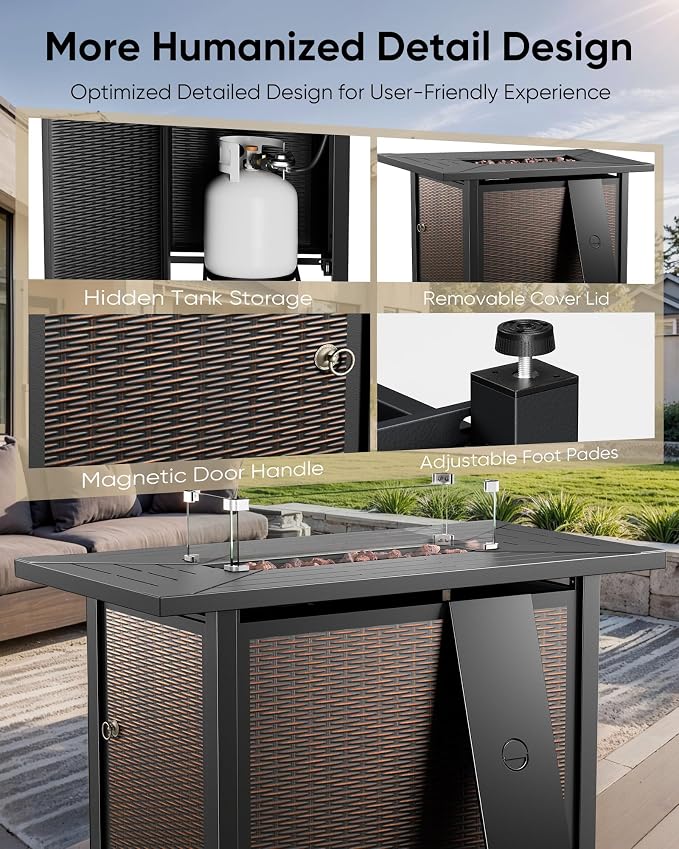 HUMMUH 5-Piece Patio Furniture Set with Fire Pit,Wicker Outdoor Rocking Chairs Patio Sofa for Backyard,Poolside,Deck