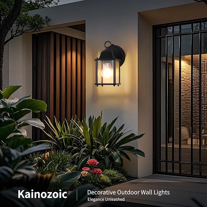 Dawn to Dusk Sensor Outdoor Wall Light Fixtures Waterproof Porch Lights Anti-Rust Black Exterior Lighting Fixtures Outdoor Wall Lantern for House -2 Pack