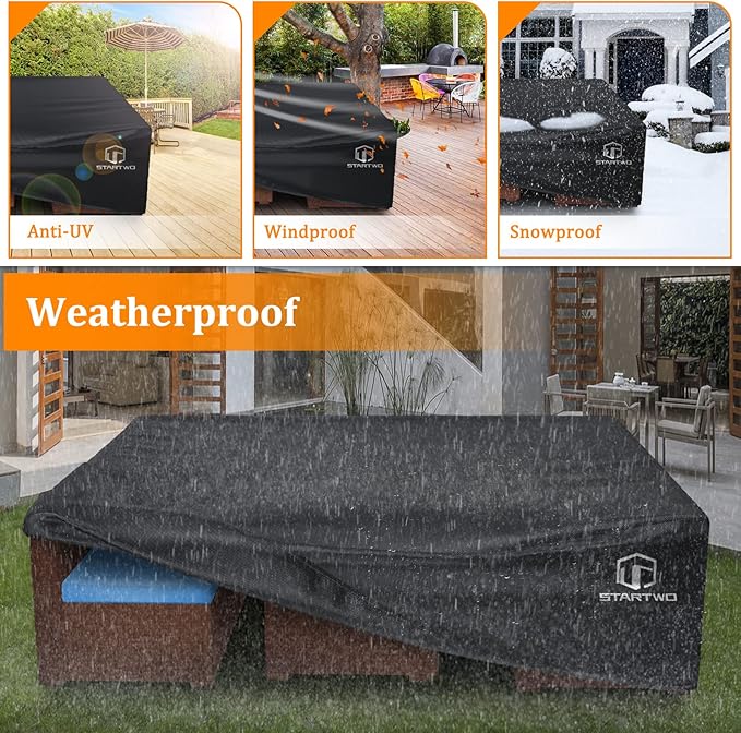 STARTWO Patio Furniture Covers Waterproof, Heavy Duty Outdoor Furniture Cover for Sectional Sofa and Table Chairs Set,90"x64"x28", Black
