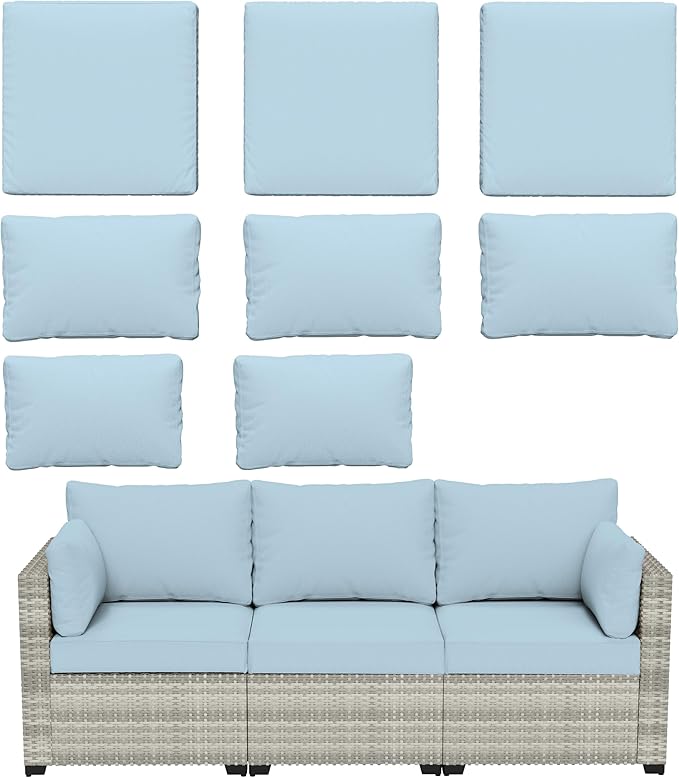 8 pcs Outdoor Cushion Slipcovers Outdoor Patio Cushions Covers Replacement Waterproof with Zipper w/3 Seat Cushion Covers and 5 Backrest Pillow Covers, Covers Only