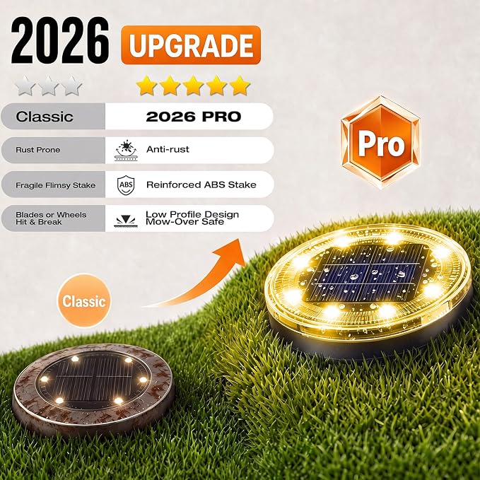 Mini Outdoor Solar Lights，8 Pack Solar Garden Light for Outside IP65 Waterproof, 8 LED Disc Landscape Lighting for Garden Yard Driveway Walkway Poolside Deck Lawn Patio，Warm White