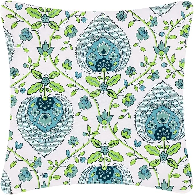 Outdoor Waterproof Decorative Throw Pillow Cover for Patio Furniture, 18x18 Inch Fade Resistant Patio Garden Cushion Cover for Couch Bed Sofa, Floral Blue