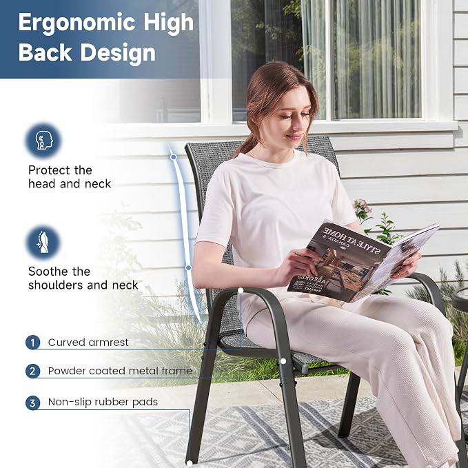 Amopatio 5 Pieces Patio Dining Set for 4, Outdoor Table and Chairs, 4 All Weather Stackable Patio Chairs, 36" Patio Spliced Square Table with Umbrella Hole, for Deck, Backyard, Garden, Gray