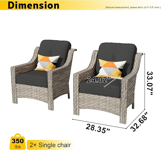 HOOOWOOO 2 Piece Patio Chairs Set,Outdoor Wicker Chairs,All Weather Resistant High Back Rattan Deck Chairs Matching Furniture(Black)
