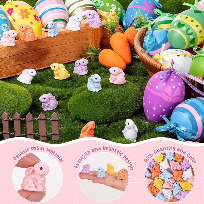 600PCS Miniature Resin Rabbit Easter Bunny Figurines for Easter Egg Fillers | 6 Colors Cute Tiny Bunnies Rabbits Animals, Fairy Garden Dollhouse Cake Home Decor Hidden Game