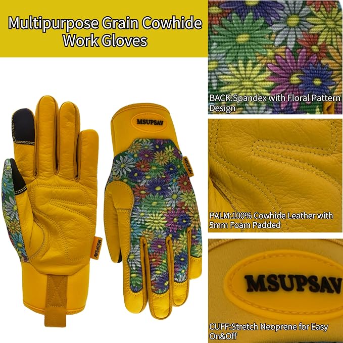Cute Pattern Gardening Gloves,Thornproof Garden Glove,Gardener Gift | Gardening Gifts for Women,Touchscreen,Tender Thornproof,Cute Pattern,Protection Palm,Machine Washable,Adjustable Cuff